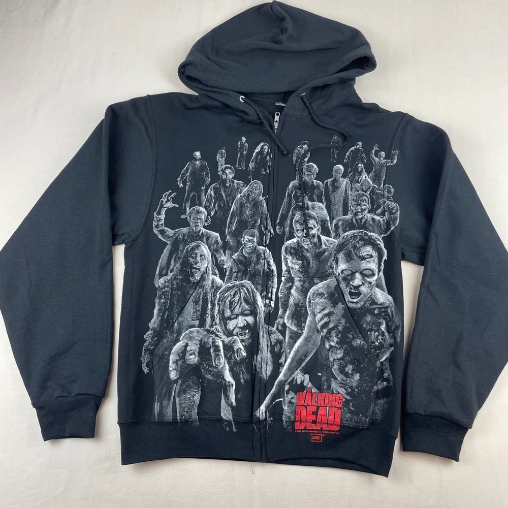 The Walking Dead AMC 2012 Graphic Zip Up Hoodie Black Zombie Horror Mens Small